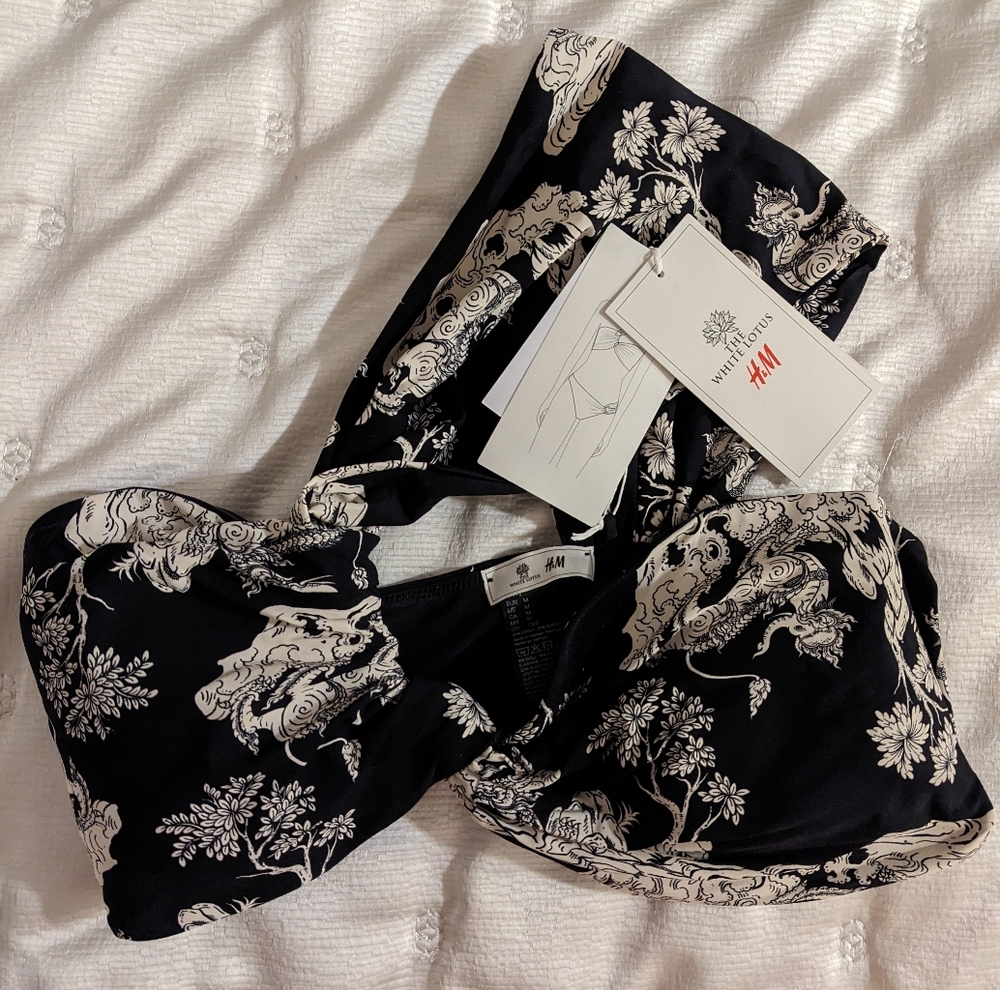 *LAST CHANCE* H&M The White Lotus Patterned one-shoulder bikini top NWT - Picture 2 of 11